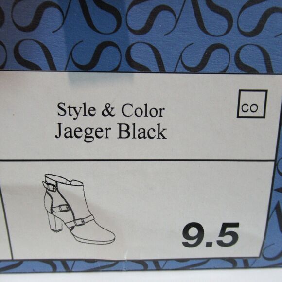 Simply Vera Boots 9.5 M Black Jaeger Buckle Ankle Bootie Faux Leather High Heel - Picture 15 of 15